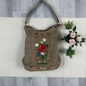 Unique Handmade Purse Women’s Shoulder Bag Upcycled Materials Knit Tan Poppy